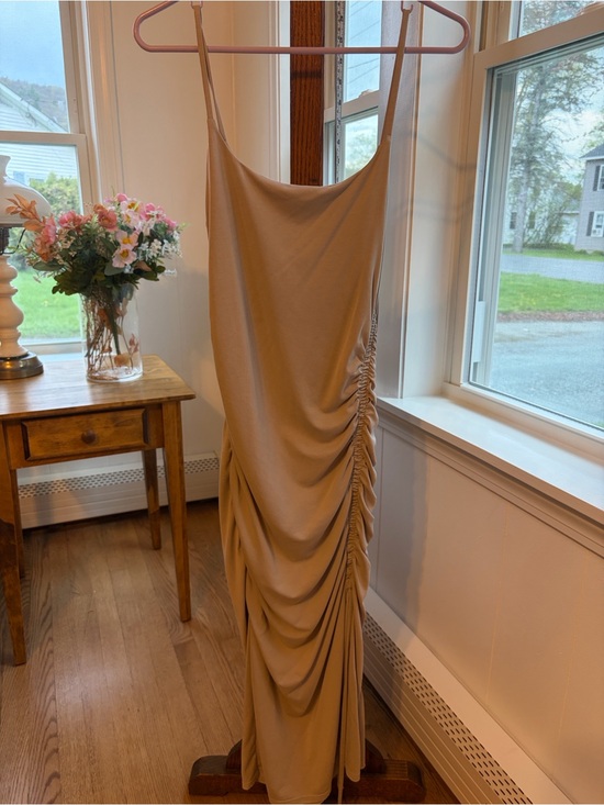 Express Dresses & Skirts - Express Light Beige Ruched Side-Tie Midi Skirt